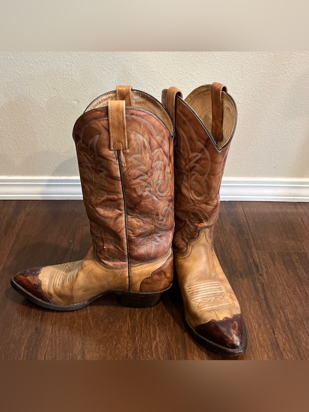 Men's Two-Tone Brown Leather Western Cowboy Boots